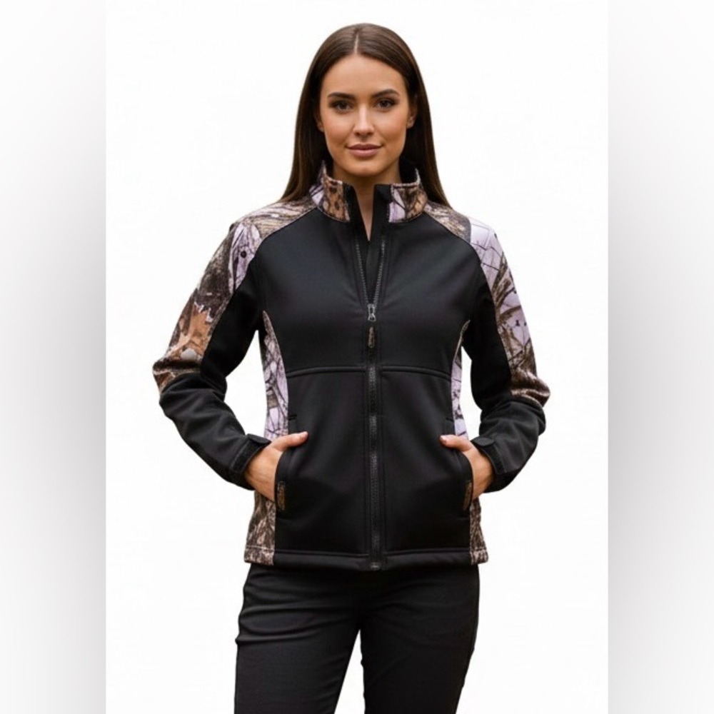 Yukon Gear Black/light pink/camo waterproof jacket, full zipper, pockets, S